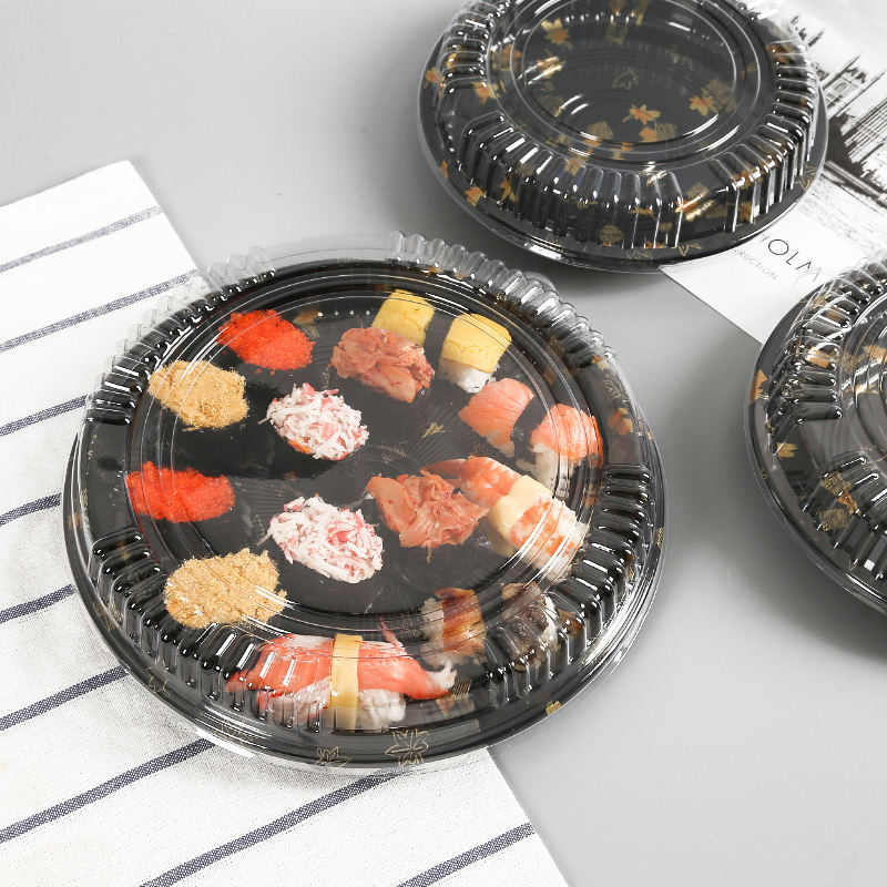 Tilpas Round Sushi Take Away Box, miljøvenlig genanvendelig engangssushi -boks med låg